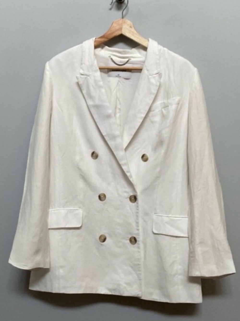 Babaton Cream Double-Breasted Blazer Jacket in Linen